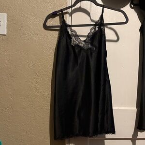Victoria's Secret Black Satin Lace-Trim Slip Chemise
